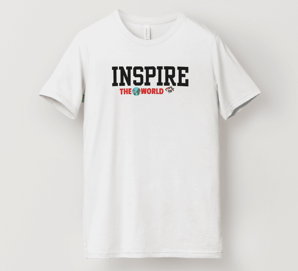 Picture of a chicago illinois company typeshit t-shirt that says inspire the world.